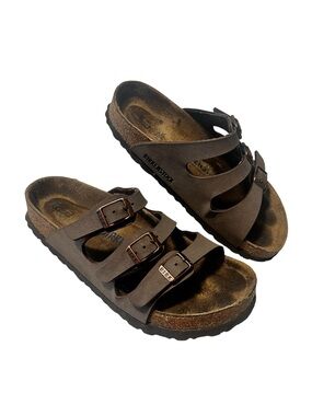 Birkenstock Florida Three-Strap Slide Sandals in Brown